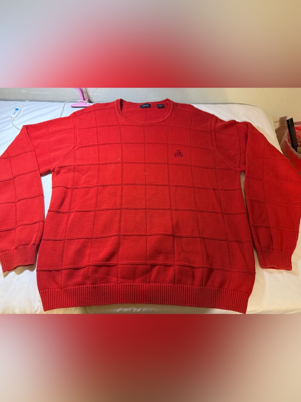 Izod Men’s Red Crewneck Windowpane Knit Sweater